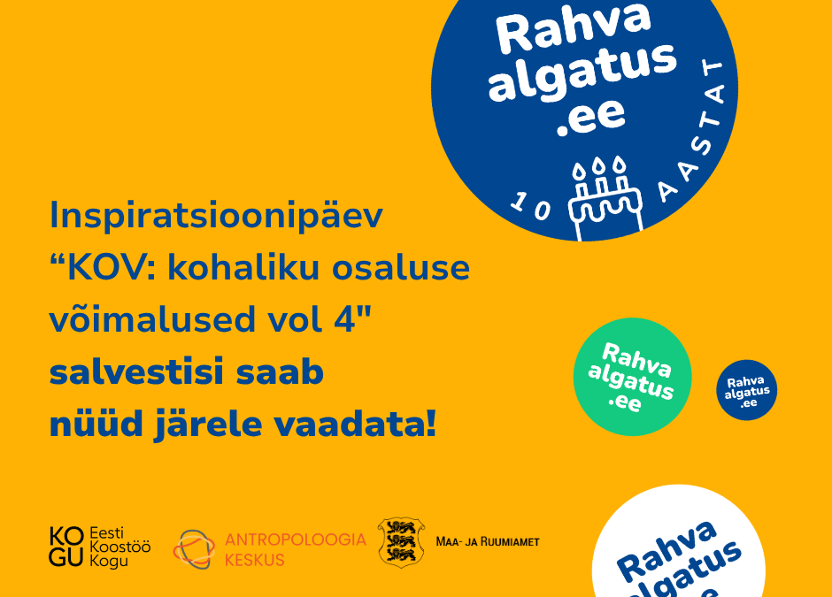 26. märtsil 2026 toimunud inspiratsioonipäeva „KOV: kohaliku osaluse võimalused vol 4“ salvestisi saab nüüd järele vaadata