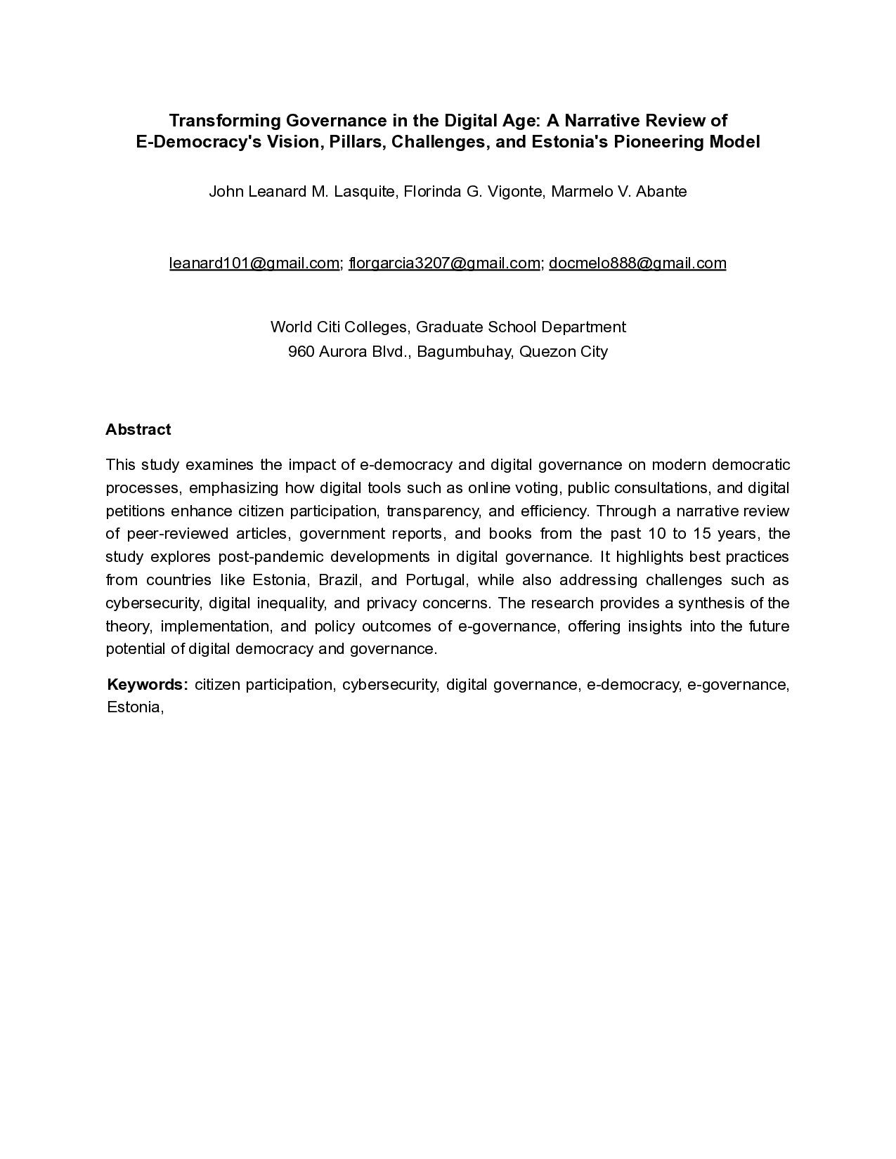 Transforming Governance in the Digital Age: A Narrative Review of E-Democracy's Vision, Pillars, Challenges, and Estonia's Pioneering Model