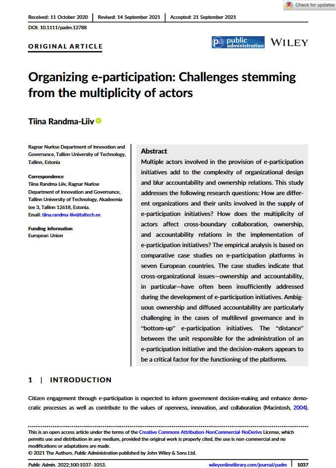 Organizing e-participation: Challenges stemming from the multiplicity of actors